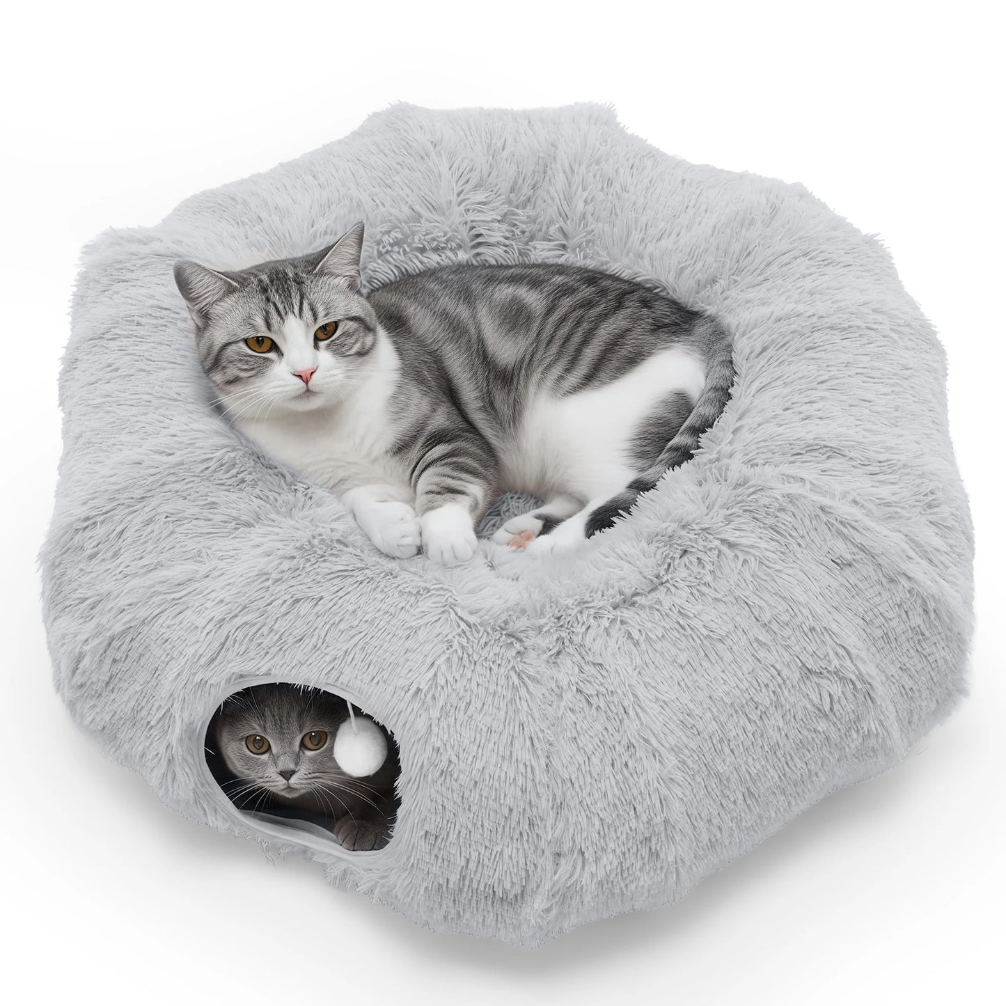JHK Cat Tunnel Bed Indoor Playground With Soft Plush Washable