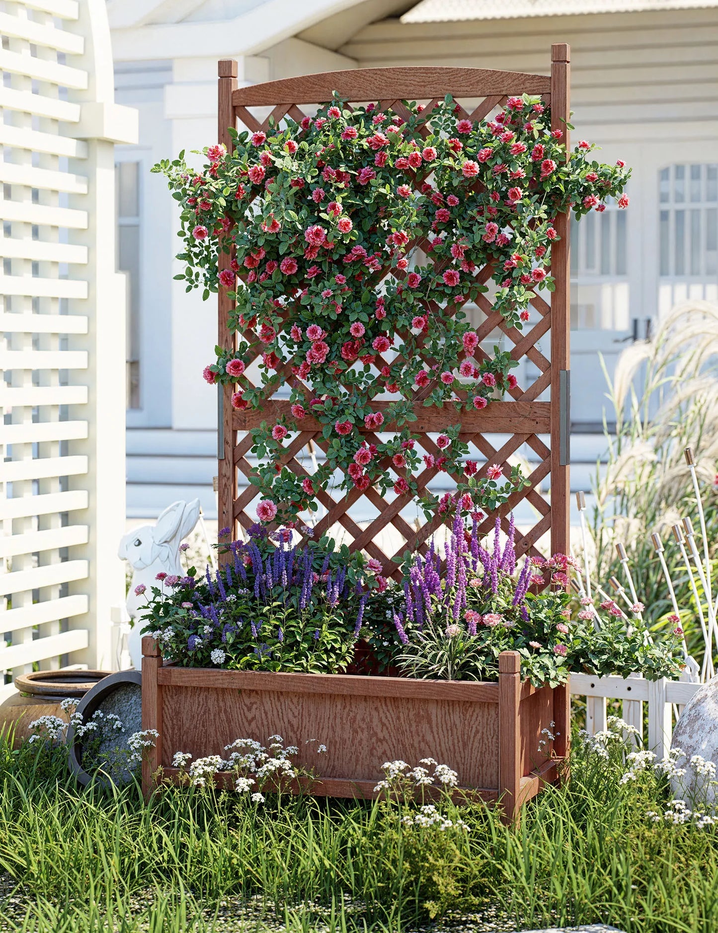 TWISTER.CK Wood Planter Box With Trellis Wheels