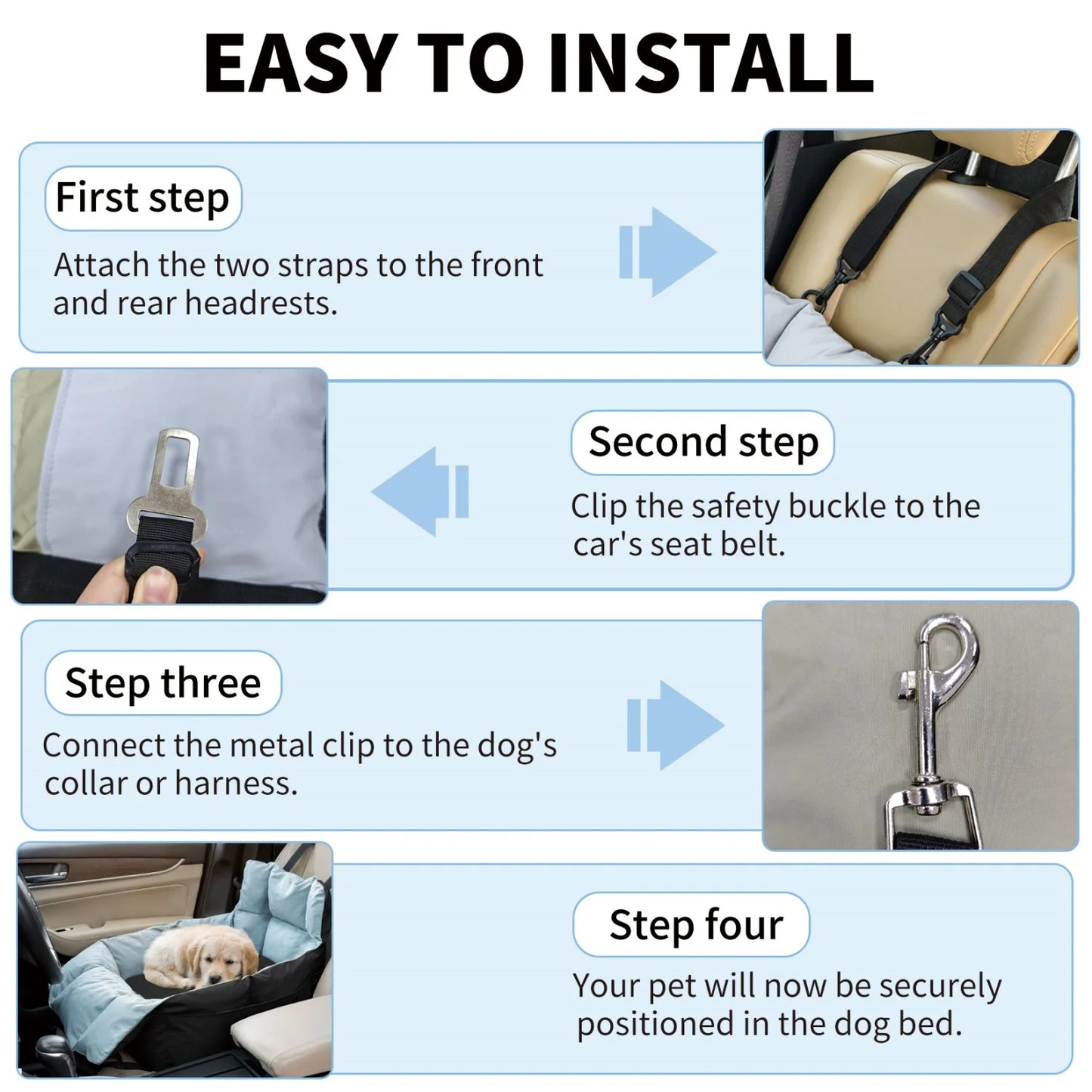 BINGOPAW Dog Car Seat Booster With Safety Belt Washable