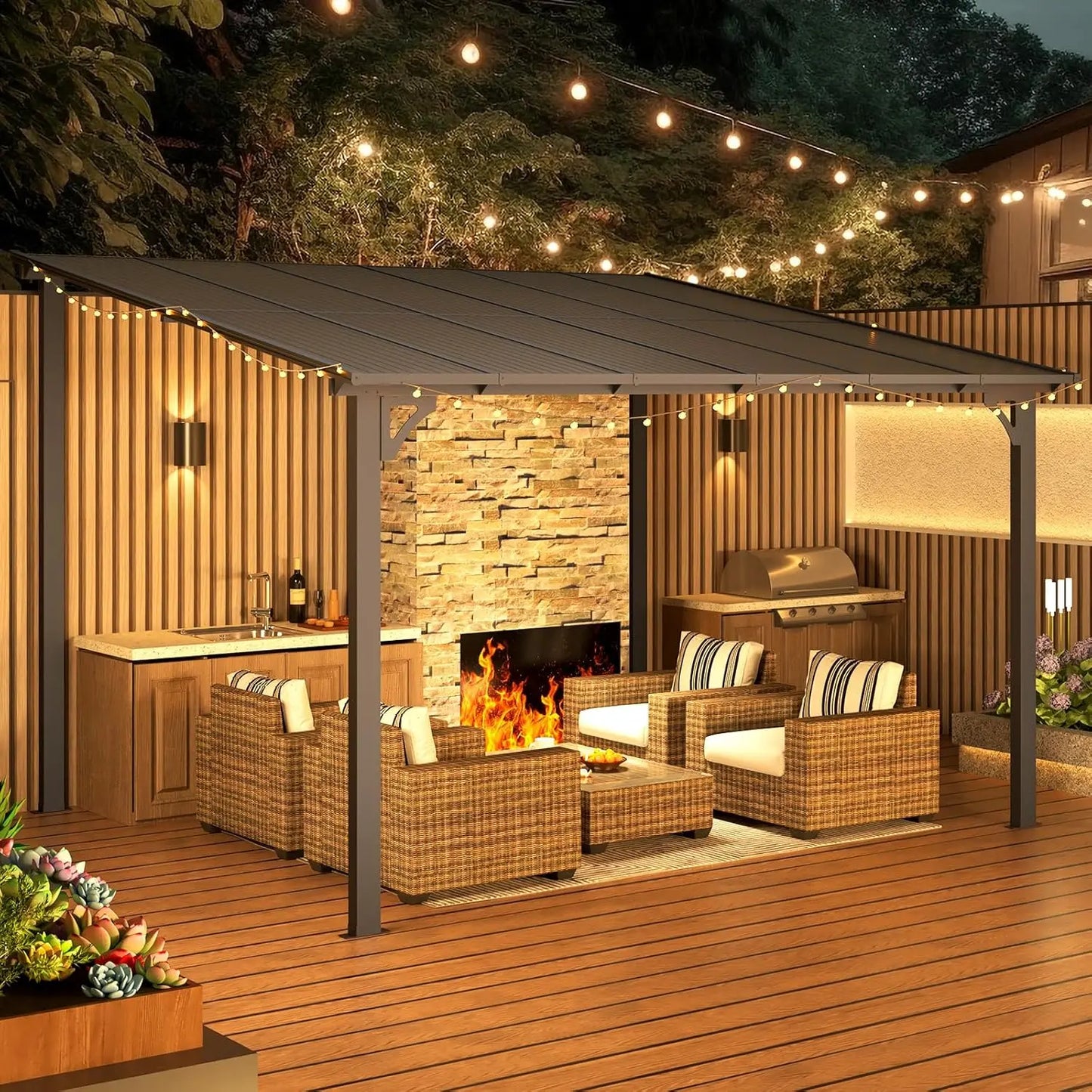 Heavy Duty Hard Top Wall Gazebo For Outdoor Patio Area