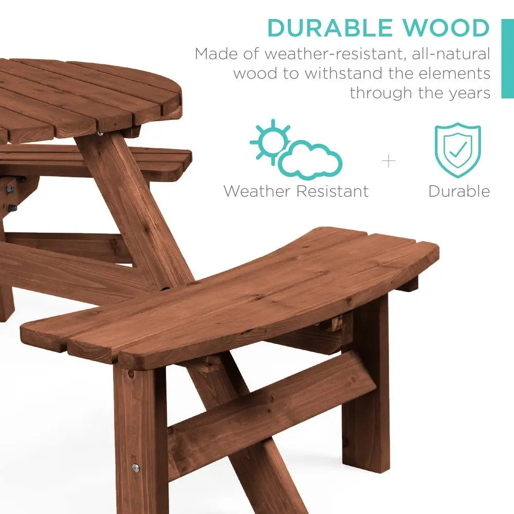 Circular Outdoor Wooden Picnic Table With Built In Benches