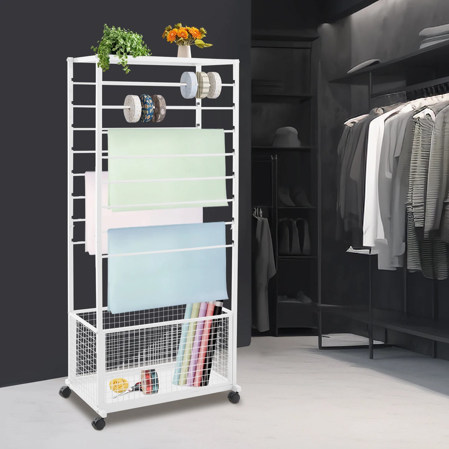 Ribbon Organizer Rack With Top Shelf 16 Layer Display Storage