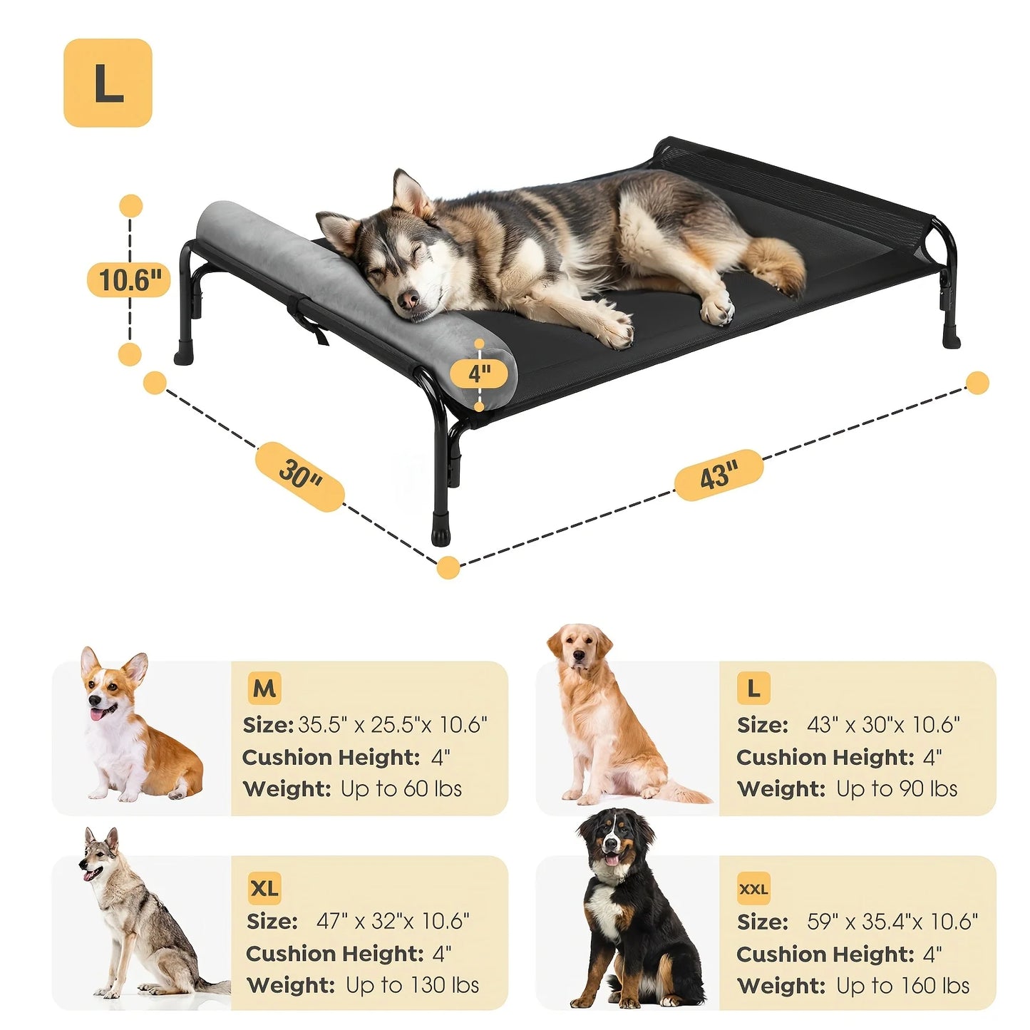 Veehoo Outdoor Elevated Dog Bed With Headrest Bolster