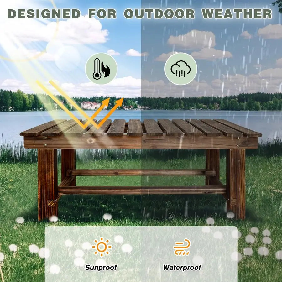 XMSJ Garden Bench 2-Person Wood Patio Weatherproof Outdoor Backless