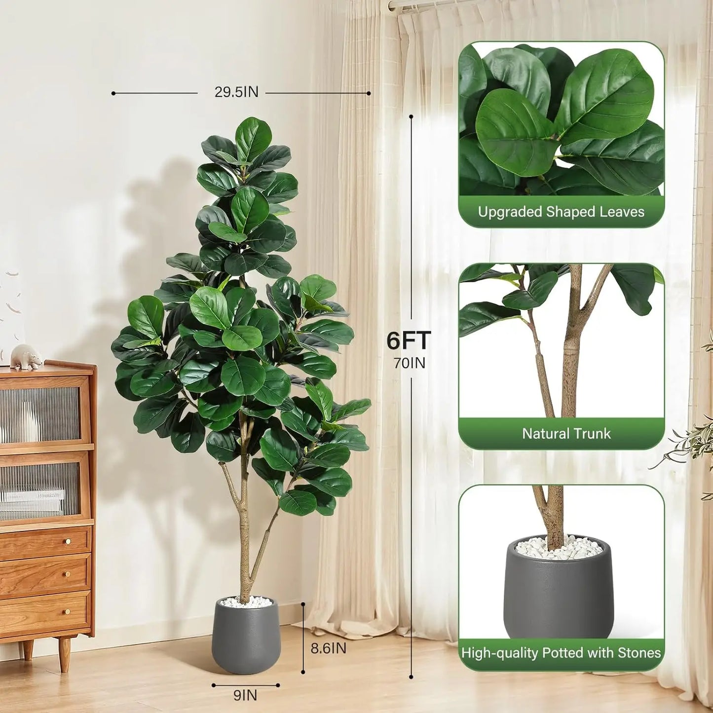 HiMISS Fiddle Leaf Fig Artificial Tree In White Planter