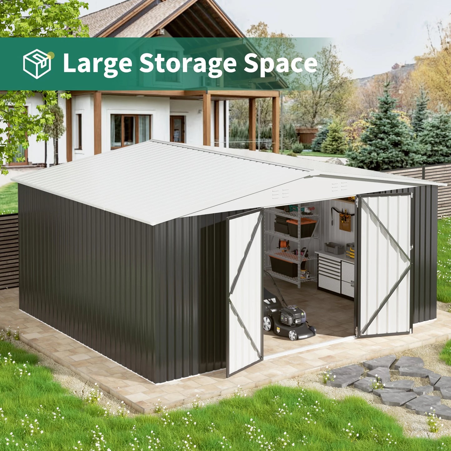 Polar Aurora Galvanized Steel Garden Shed, Heavy Duty Lockable Door