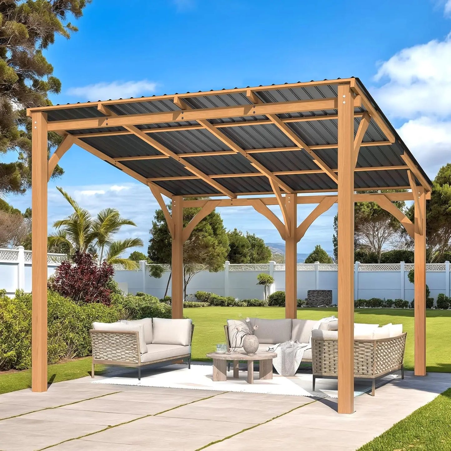 Outdoor Wood Cedar Gazebo For Patio Wall Mounted Customized