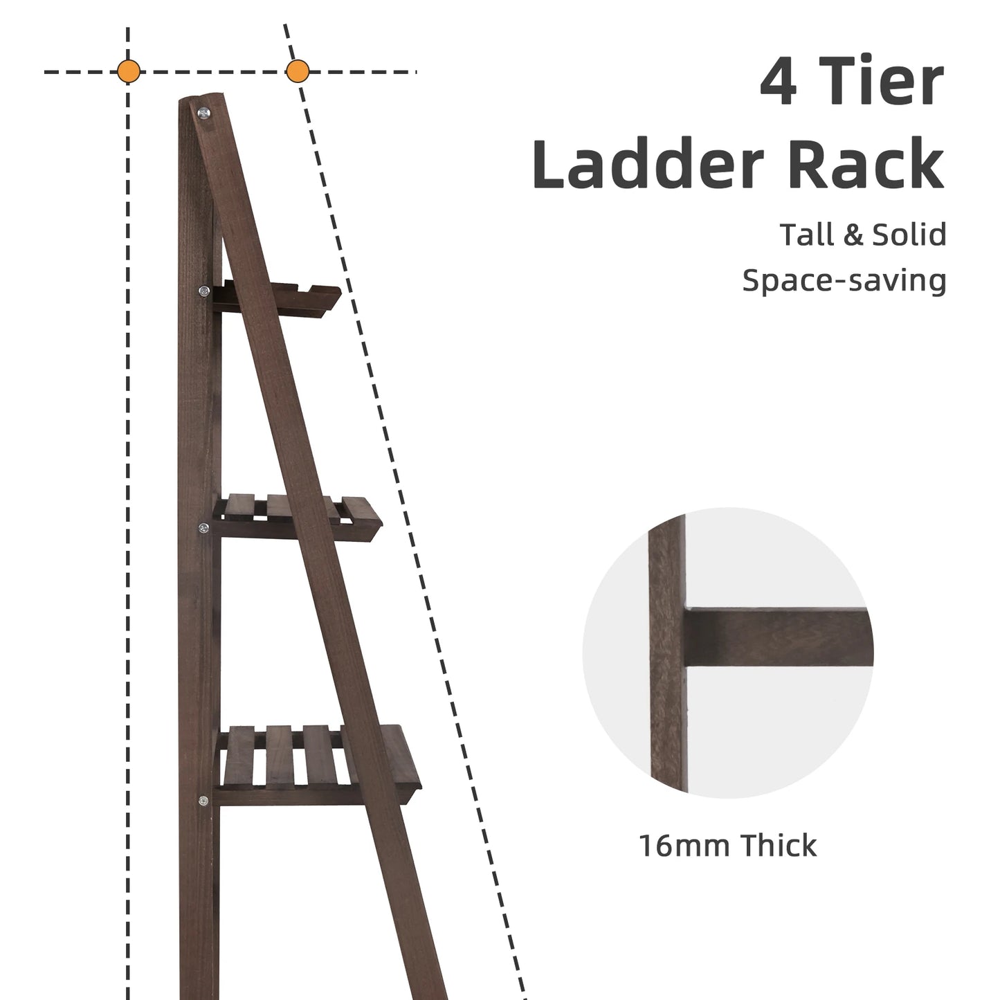 Folding Four Tier Ladder Shelf Wooden Storage Rack Plant Display Living Room