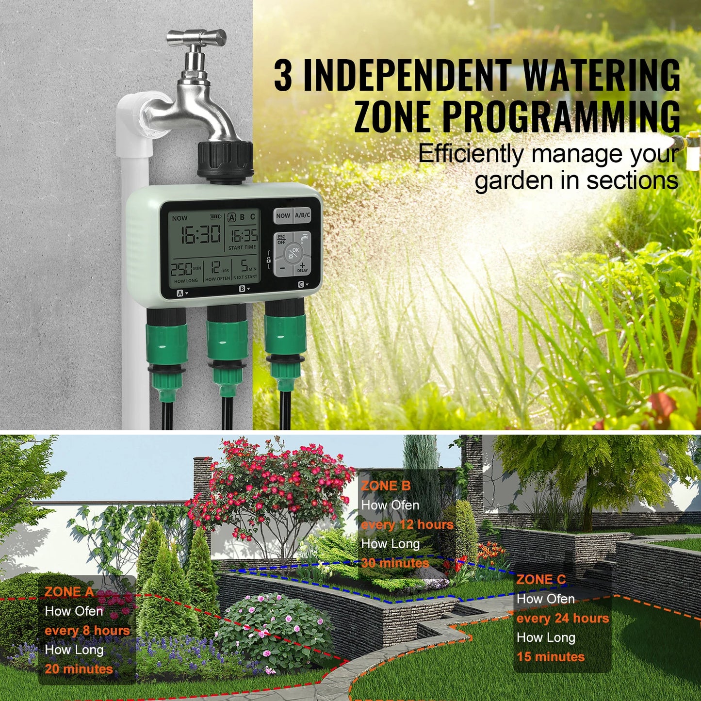 SucceBuy Water Timer With 3 Independent Zones And LCD Display