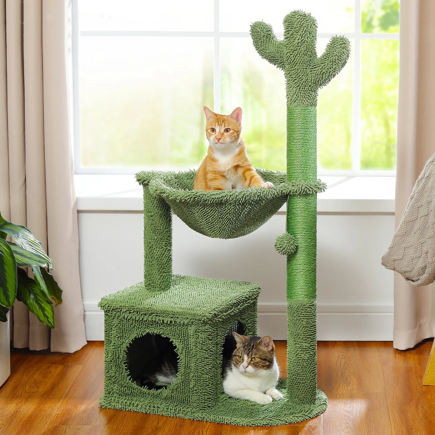 Pequlti Cactus Cat Tree With Condo And Hammock Indoor Play