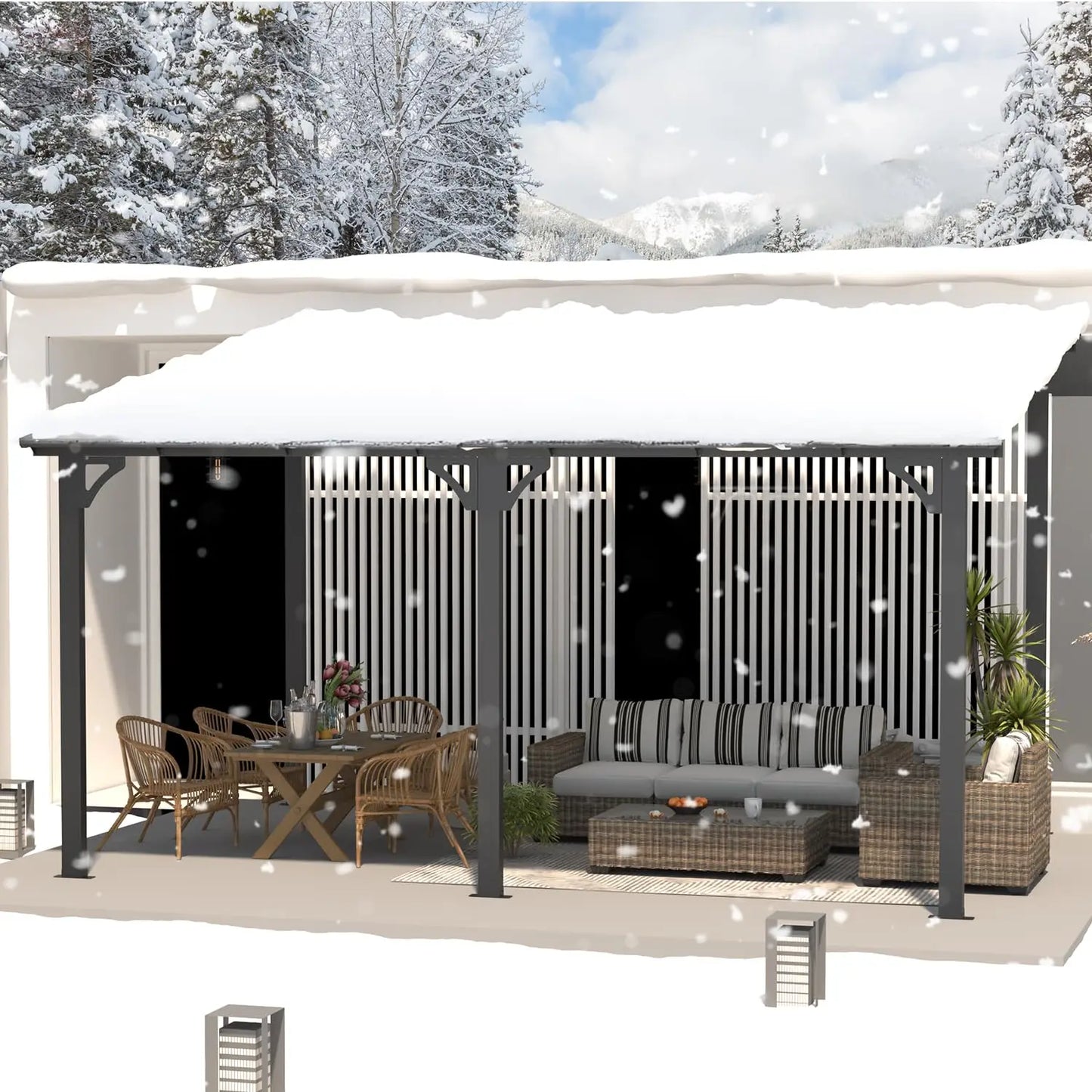 Hard Top Lean-To Gazebo Pergola With Wall-Mounted Roof