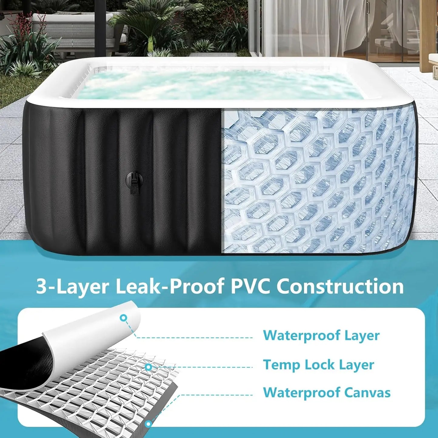 Inflatable Hot Tub Portable Square Spa With 120 Air Jets