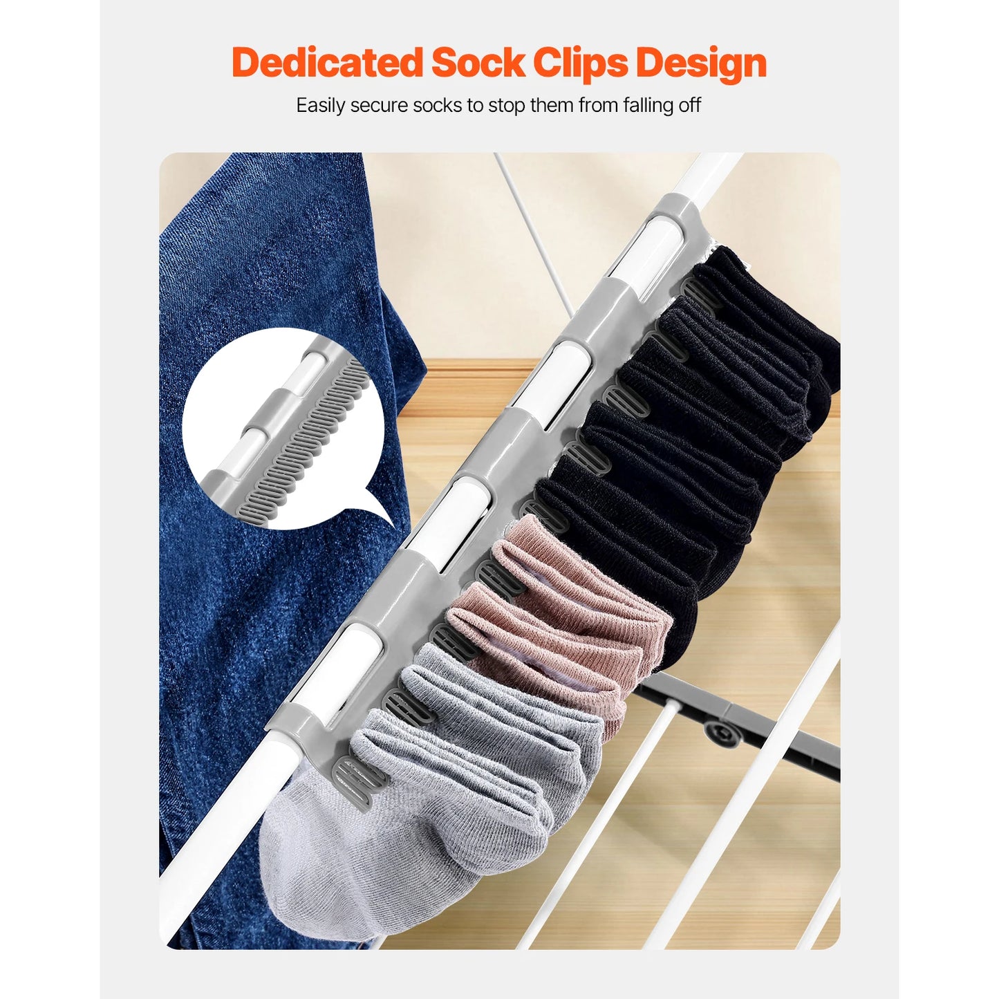 Foldable Clothes Drying Rack With Sock Clips Height Adjustable Iron