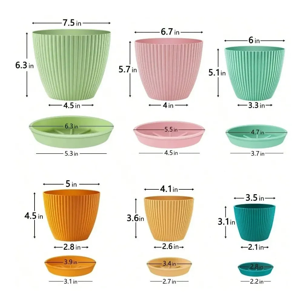 Set Of 6 Plastic Flower Pots With Drainage Holes For Plants