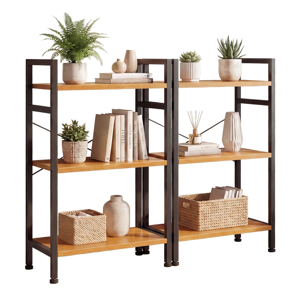 Freestanding 3 Tier Metal Bookshelf With Adjustable Feet Home Decor