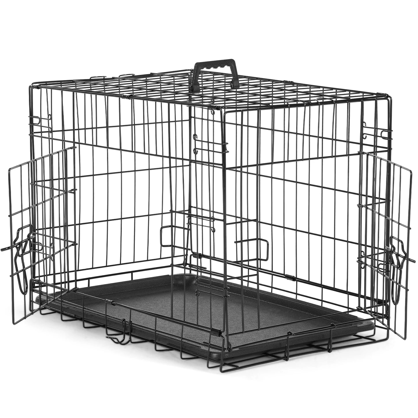 JHK Double Door Folding Metal Dog Cage With Durable Tray
