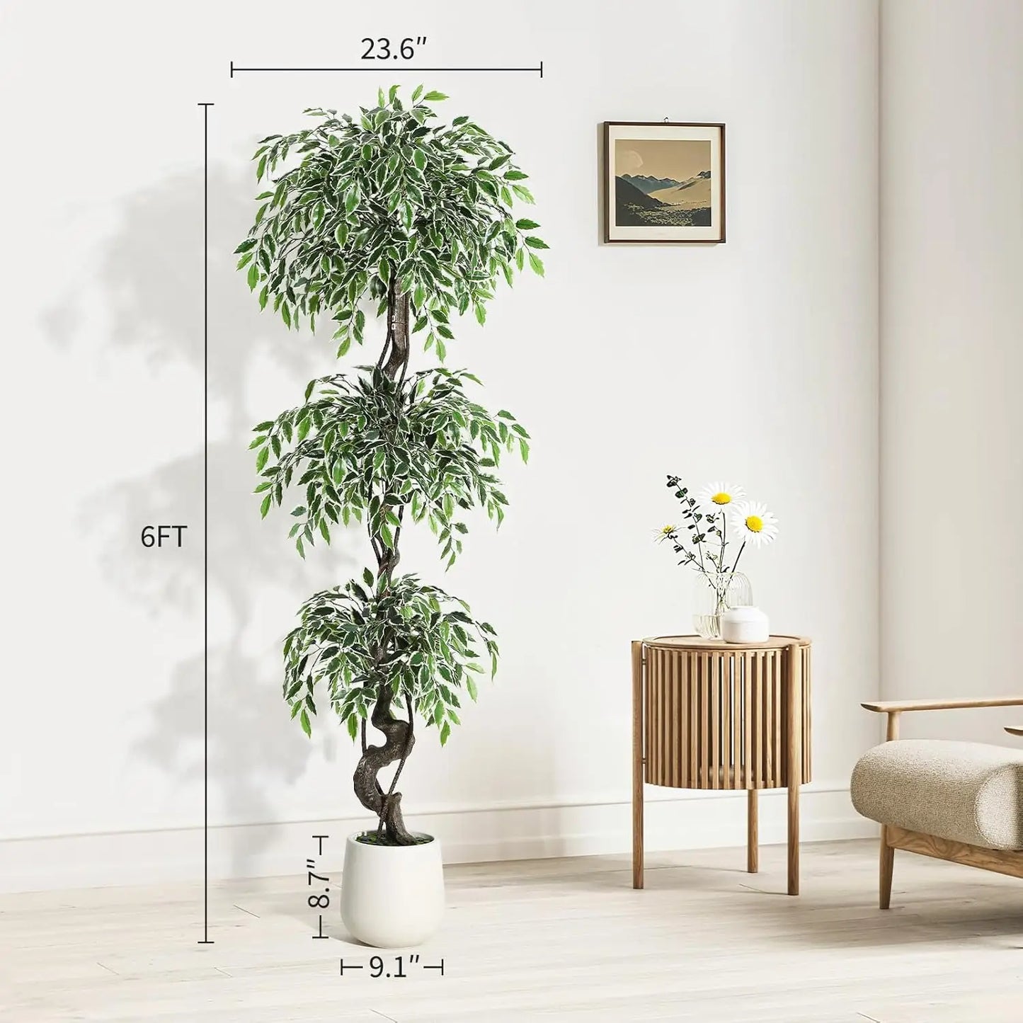 HiMISS Artificial Ficus Tree Indoor Outdoor Pebbles Moss Decor