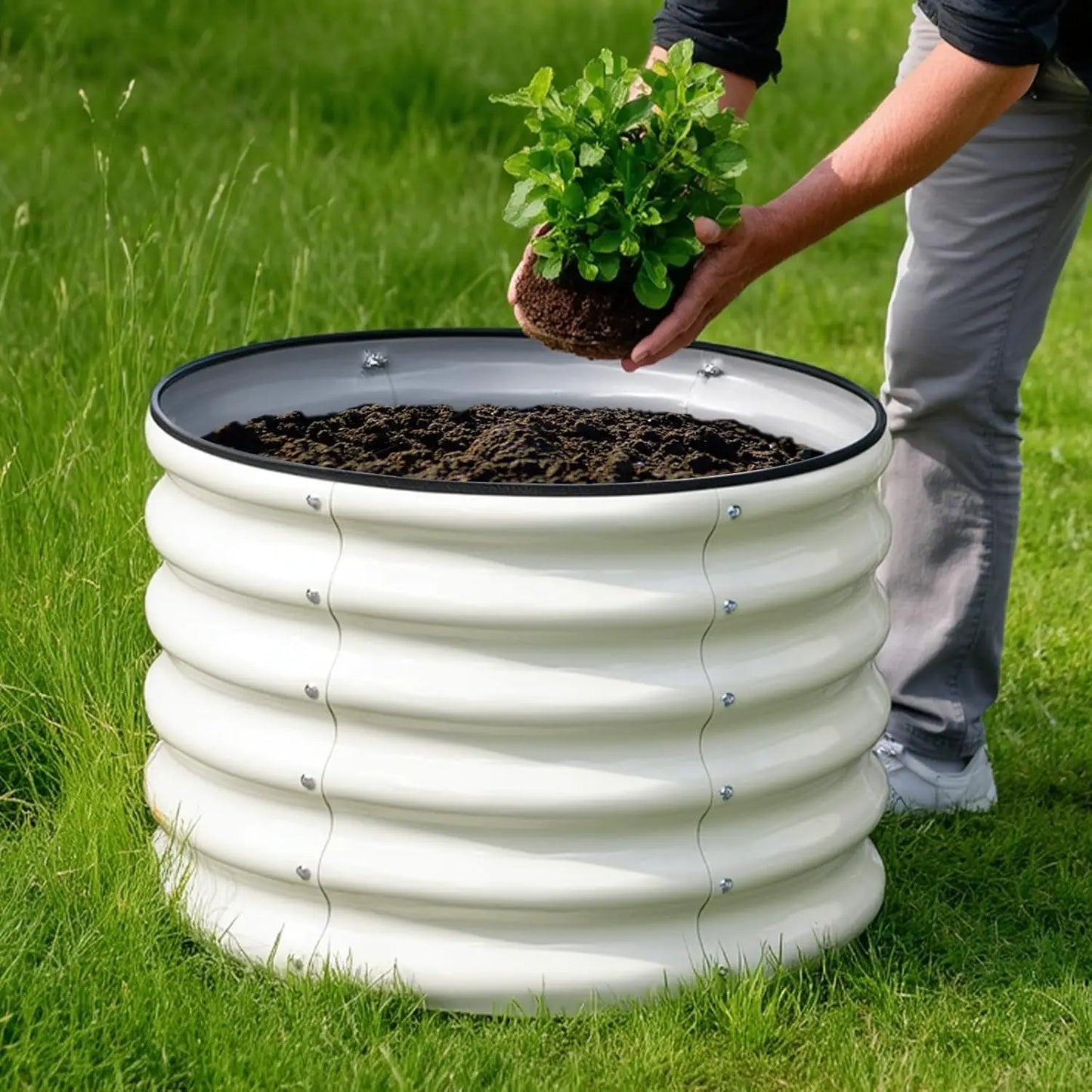 Round Galvanized Raised Garden Bed Two Pack Metal Planter