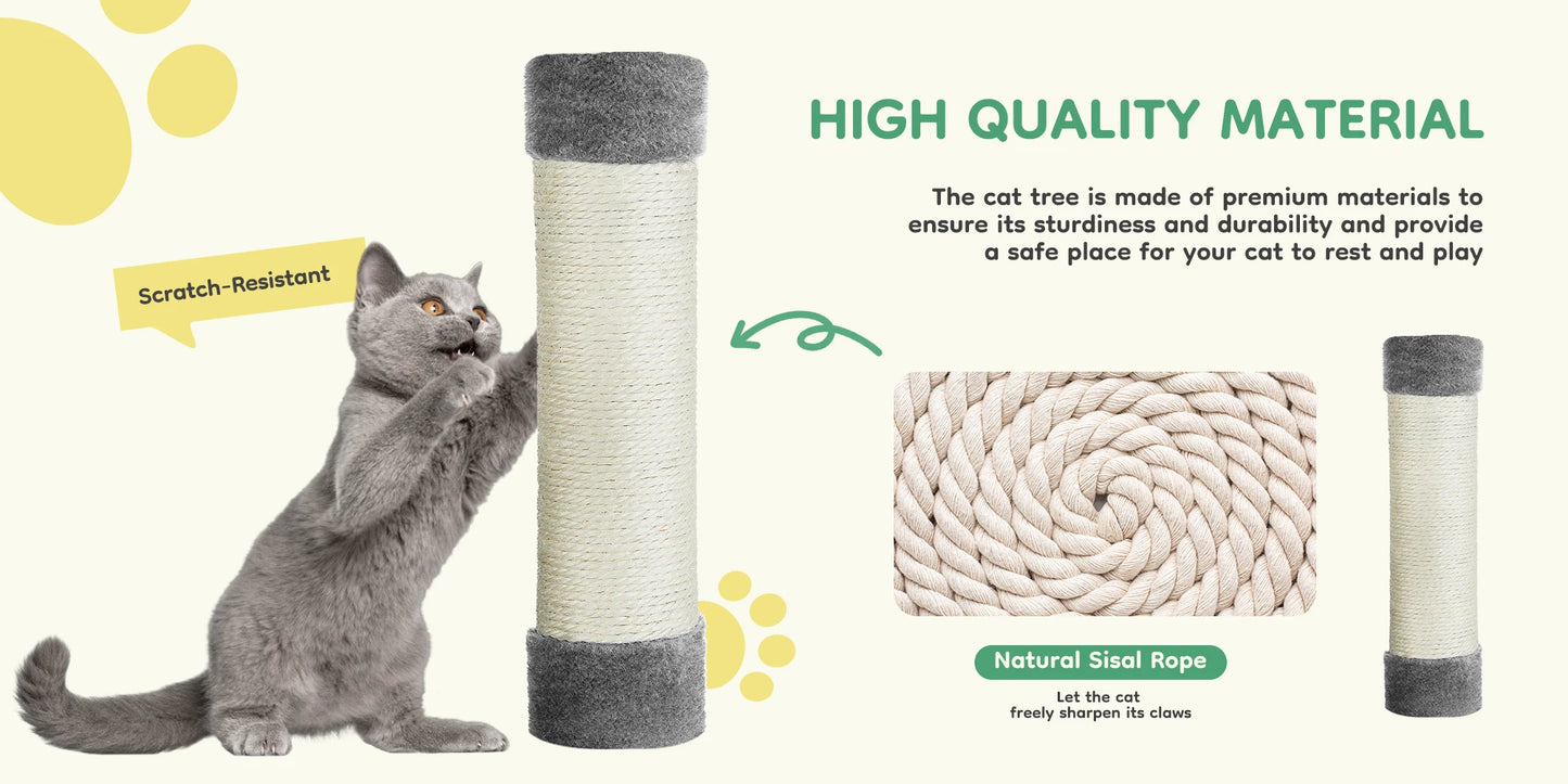 JHK Cat Tree Tall MultiCat Climbing Tower Natural Sisal Posts