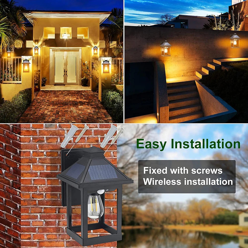 Solar Powered Wall Lanterns With Motion Sensor LED Sconce Lights