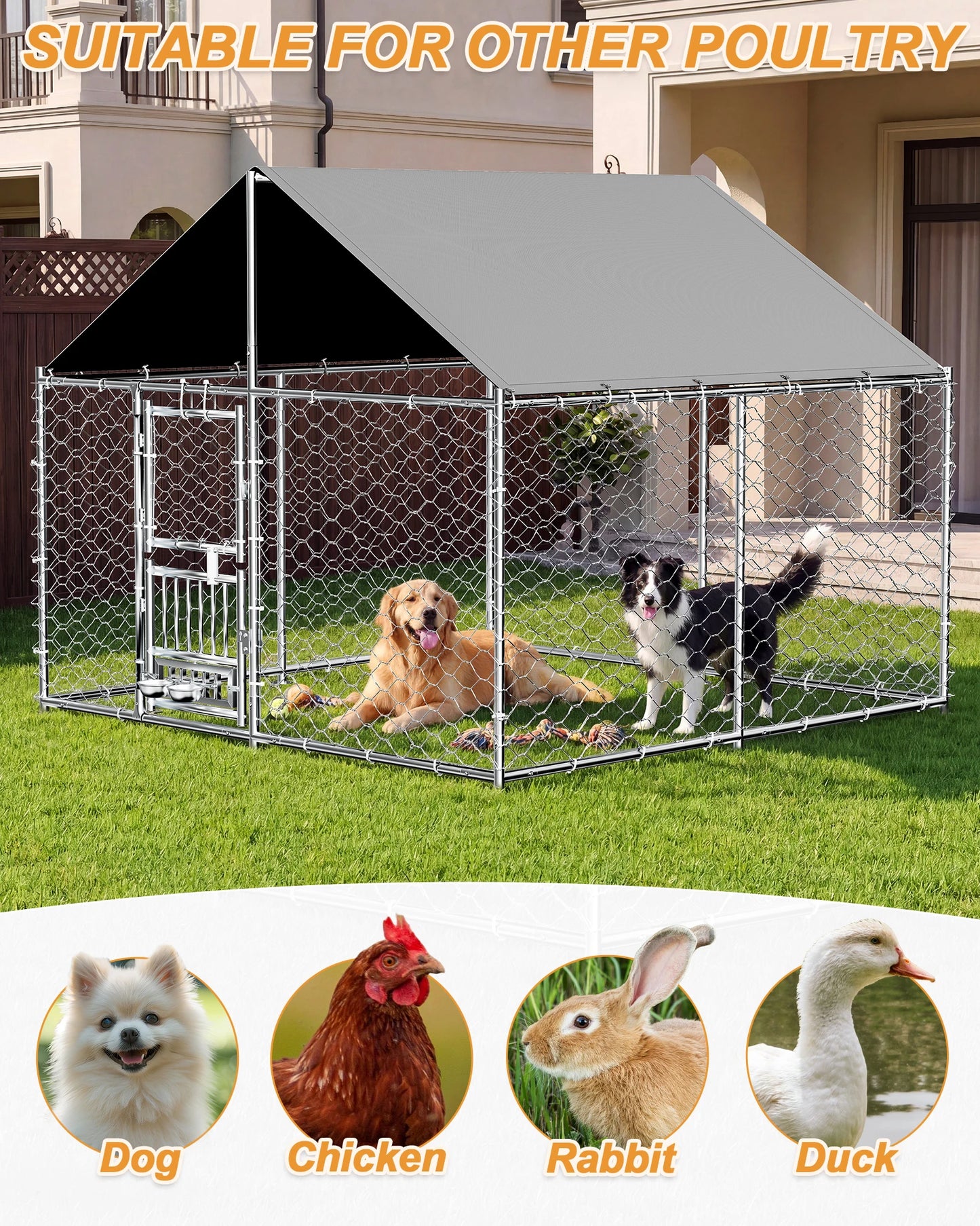 Outdoor Dog Kennel With Rotating Feeder And Roof Heavy Duty