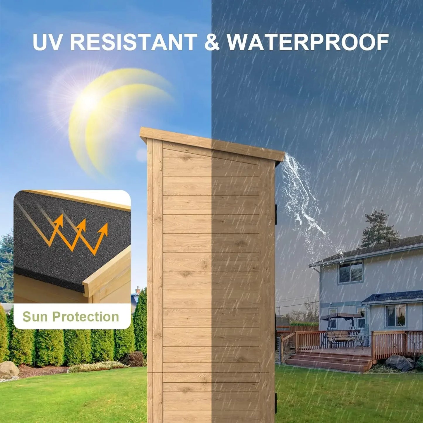 Outdoor Storage Cabinet With Waterproof Roof And Lockable Double Doors