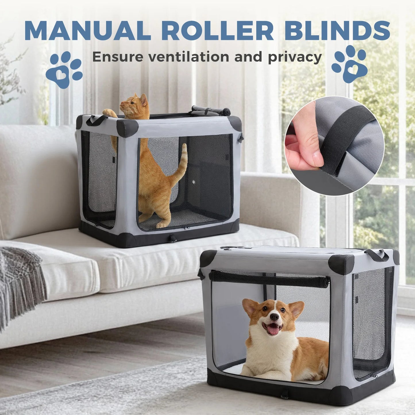 JHK Foldable Dog Crate Indoor 3 Doors 600D Oxford Fabric
