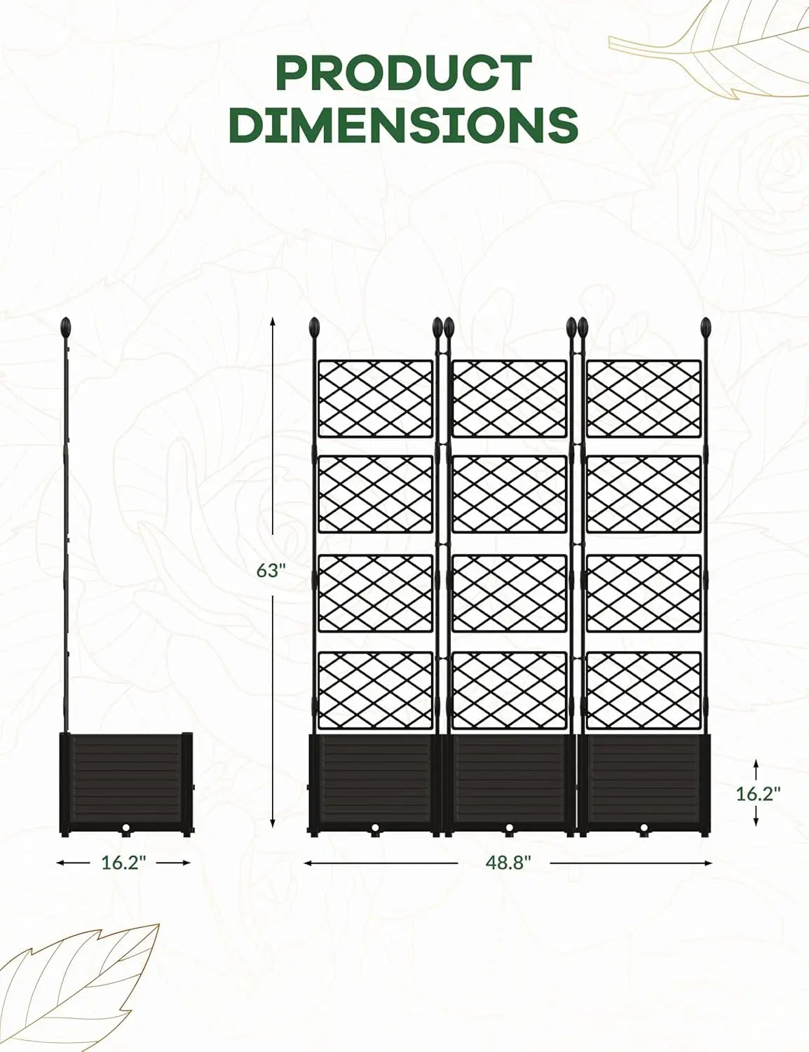 HiMISS Plastic Plant Box With Metal Trellis Garden Bed