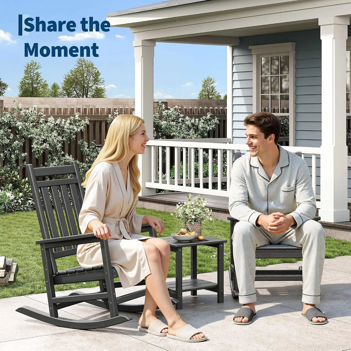 Garvee Adirondack Rocking Recliner With Side Table For Patio
