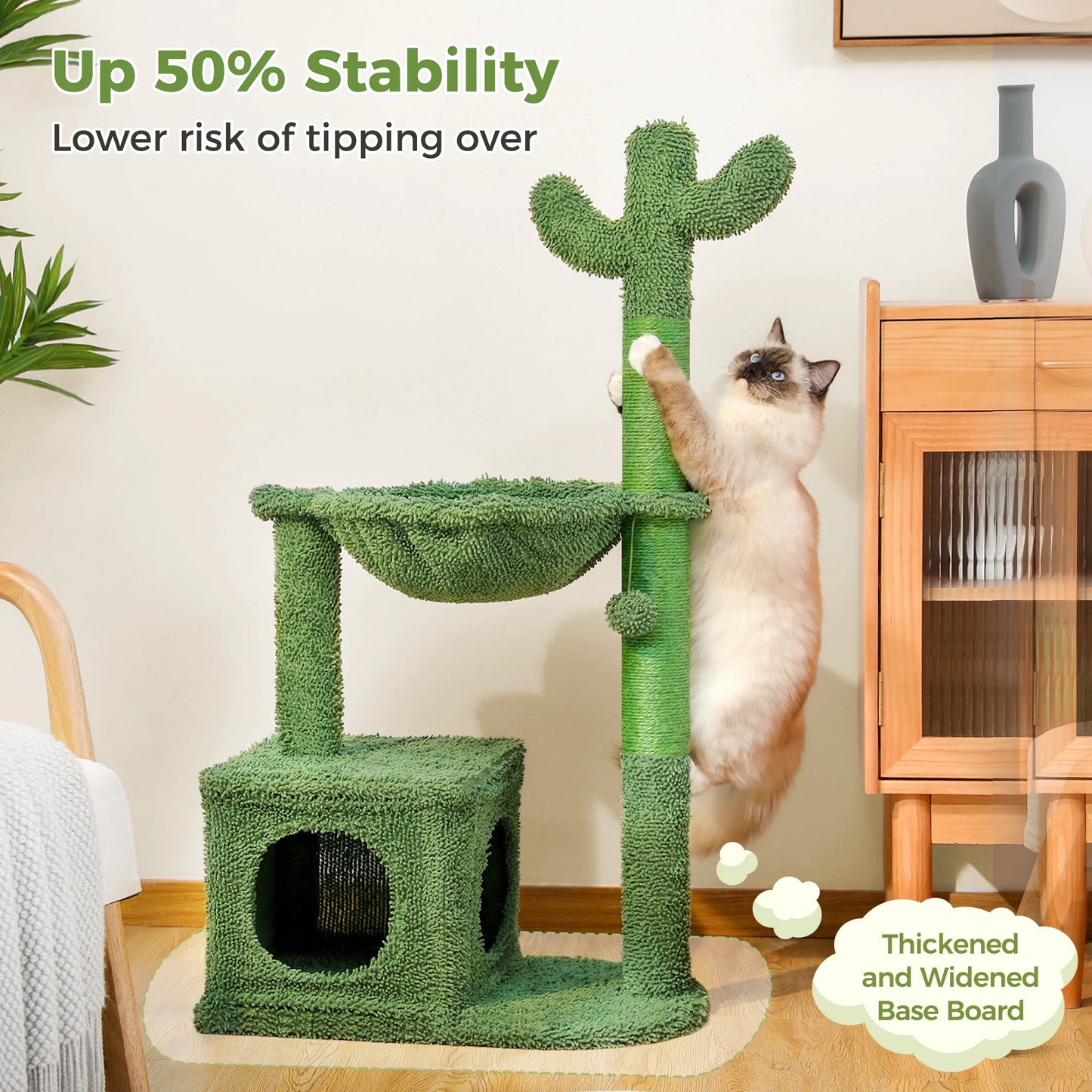 Pequlti Cactus Cat Tree With Condo And Hammock Indoor Play