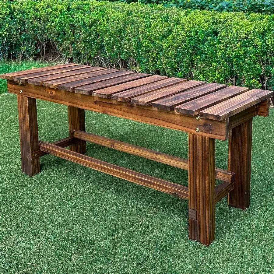 XMSJ Garden Bench 2-Person Wood Patio Weatherproof Outdoor Backless