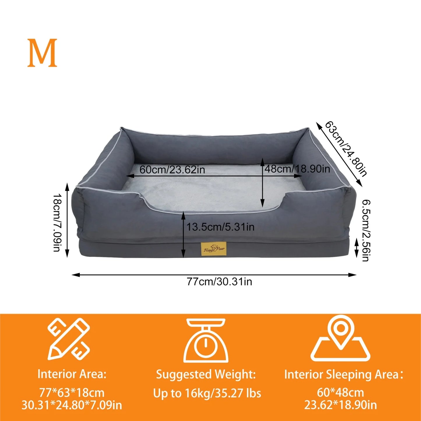 BINGOPAW Orthopedic Rectangular Dog Bed With Bolster Removable Cover