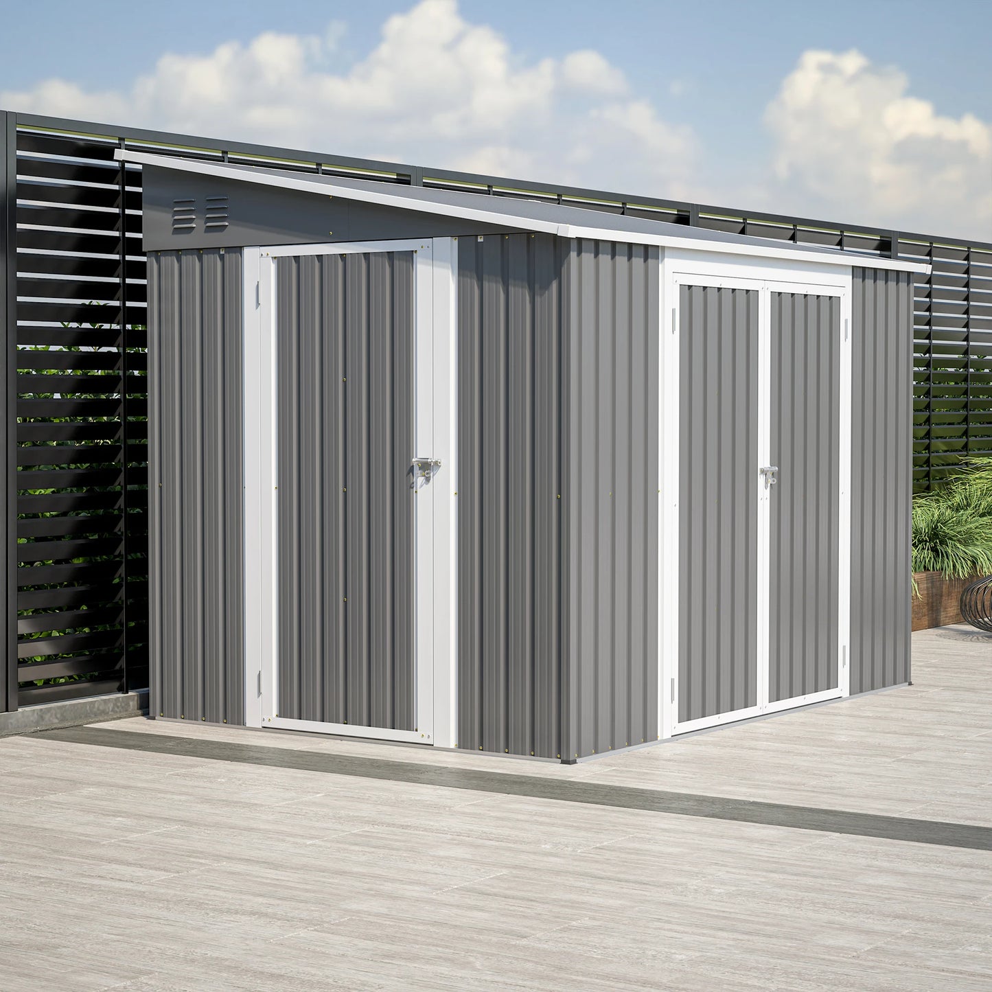 LZBEITEM 6 x 8 FT Metal Outdoor Storage Shed, Garden Tool Storage House with 2 Lockable Door for Backyard, Patio, Lawn, Gray