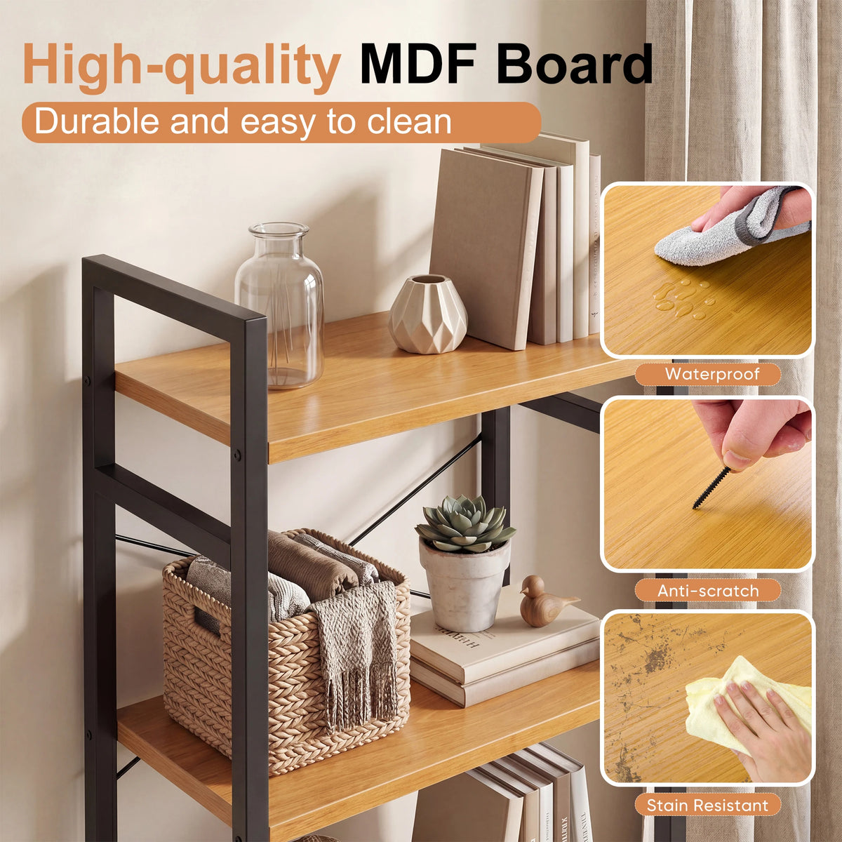 Freestanding 3 Tier Metal Bookshelf With Adjustable Feet Home Decor