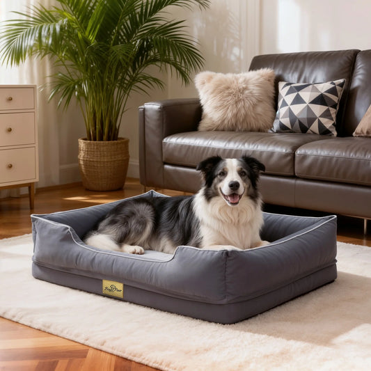 BINGOPAW Orthopedic Rectangular Dog Bed With Bolster Removable Cover