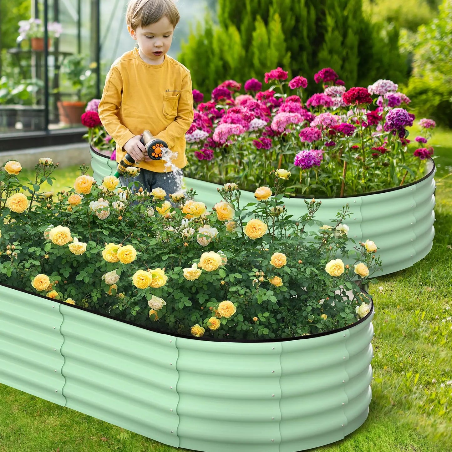 HiMISS Two Pack Oval Galvanized Steel Raised Garden Bed