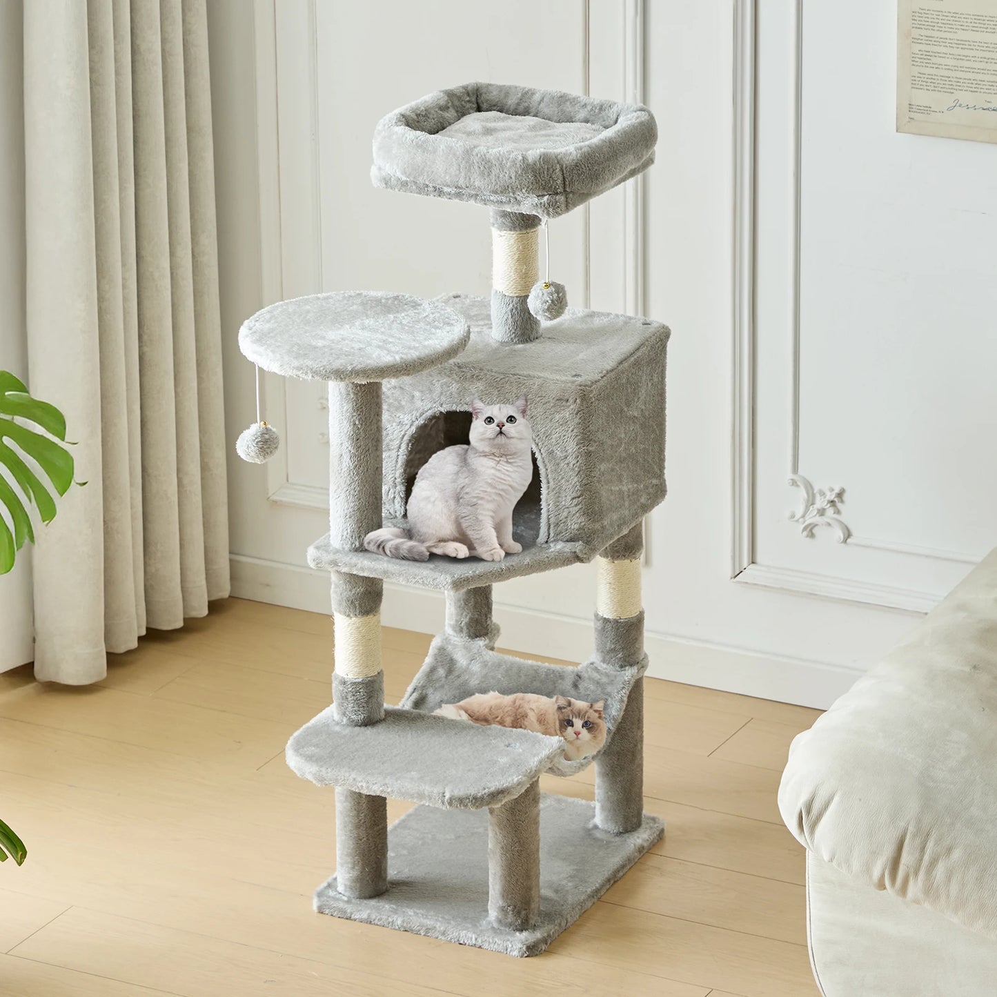 JHK Cat Tree Tall MultiCat Climbing Tower Natural Sisal Posts