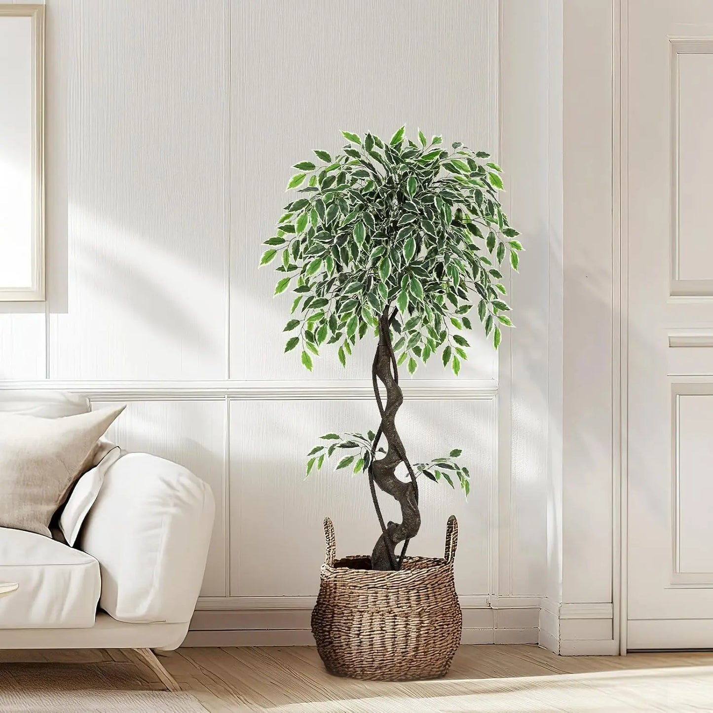 HiMISS Artificial Ficus Tree Indoor Outdoor Pebbles Moss Decor