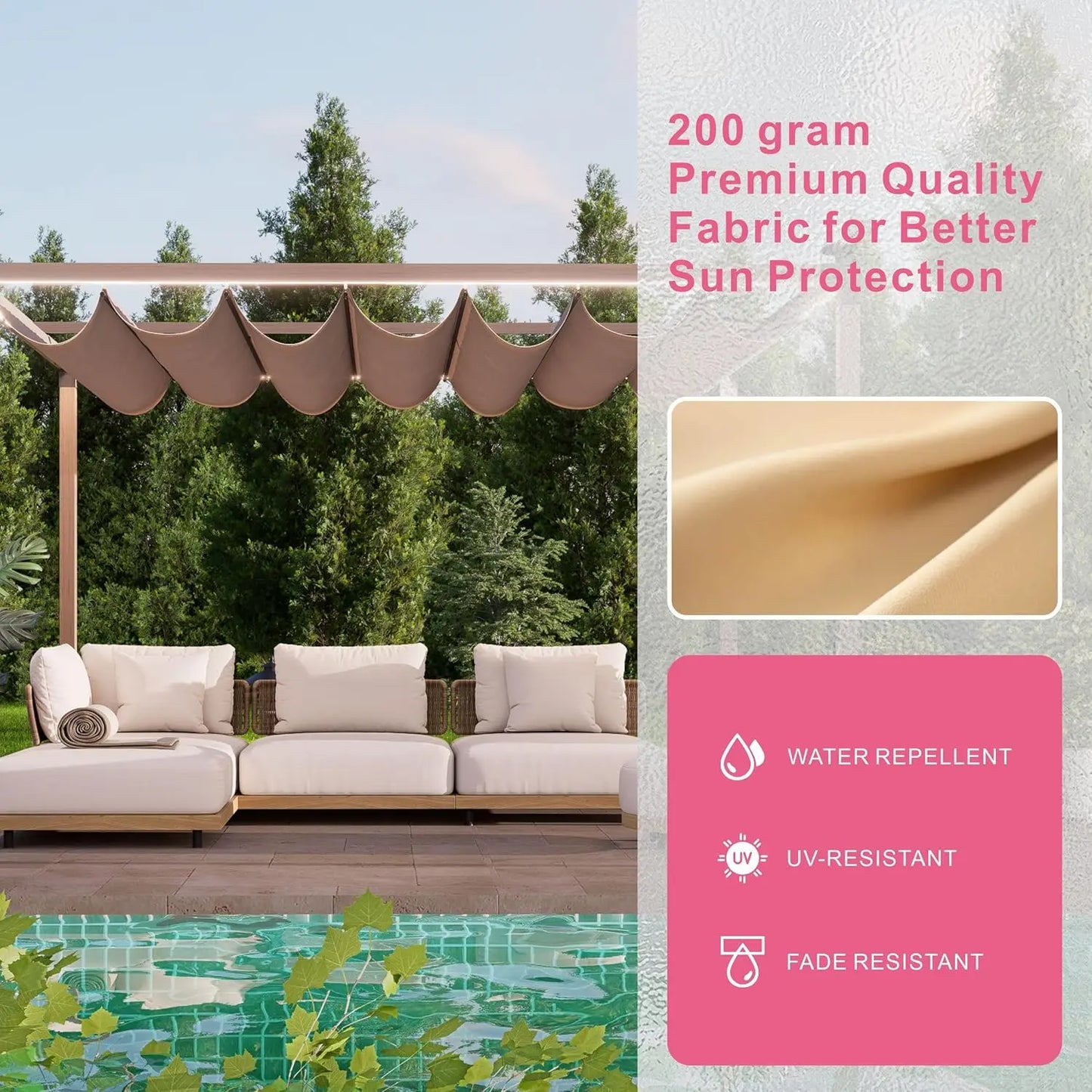 Retractable Pergola With LED Lights Aluminum Outdoor Canopy For Patio