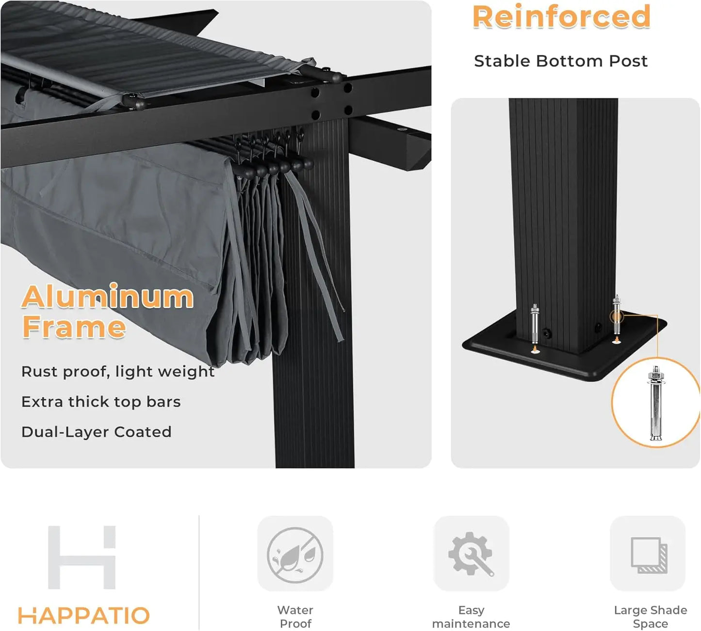 Retractable Pergola With Sun Shade Canopy Aluminum Frame Shelter For Backyard