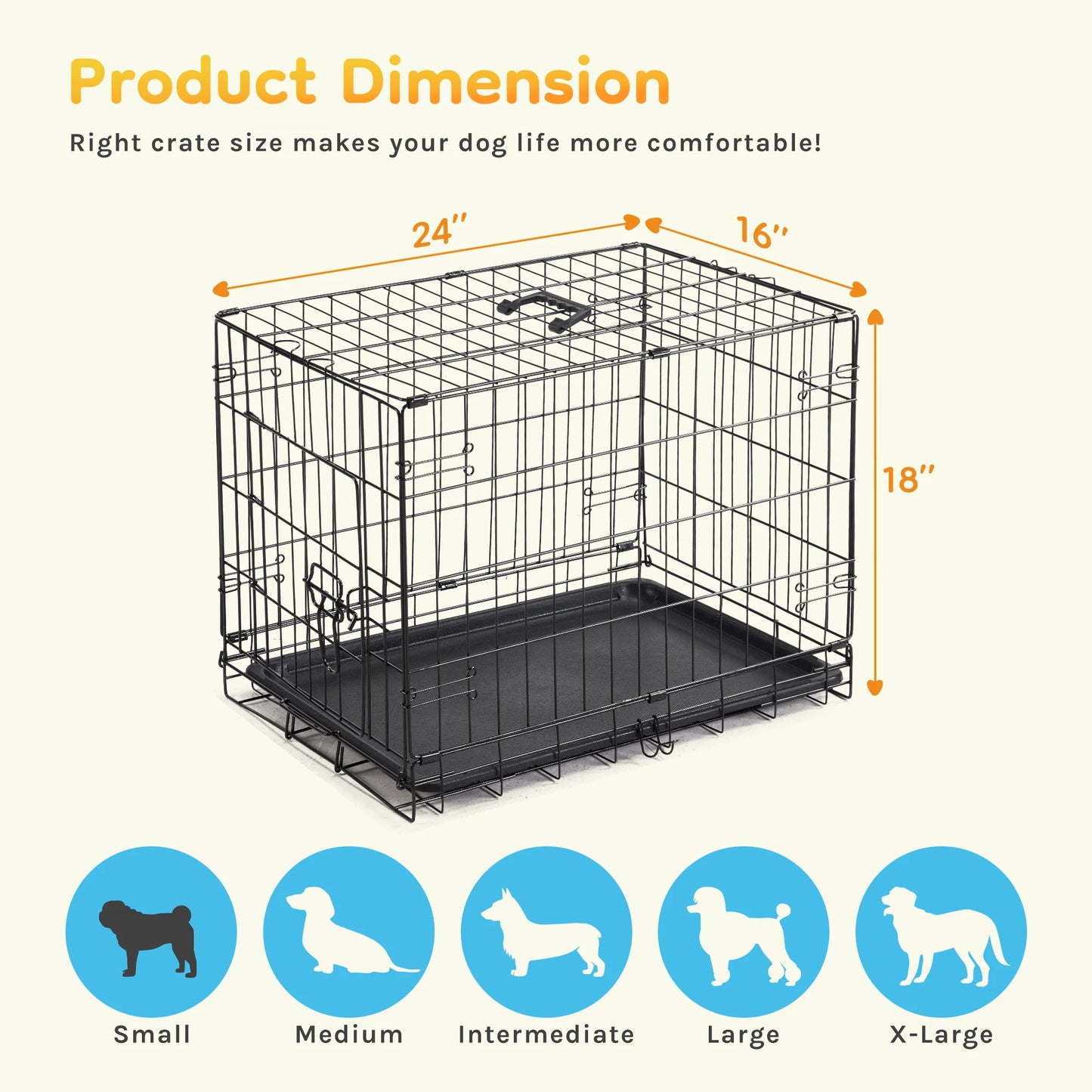 JHK Folding Metal Wire Dog Cage With Leak Proof Pan