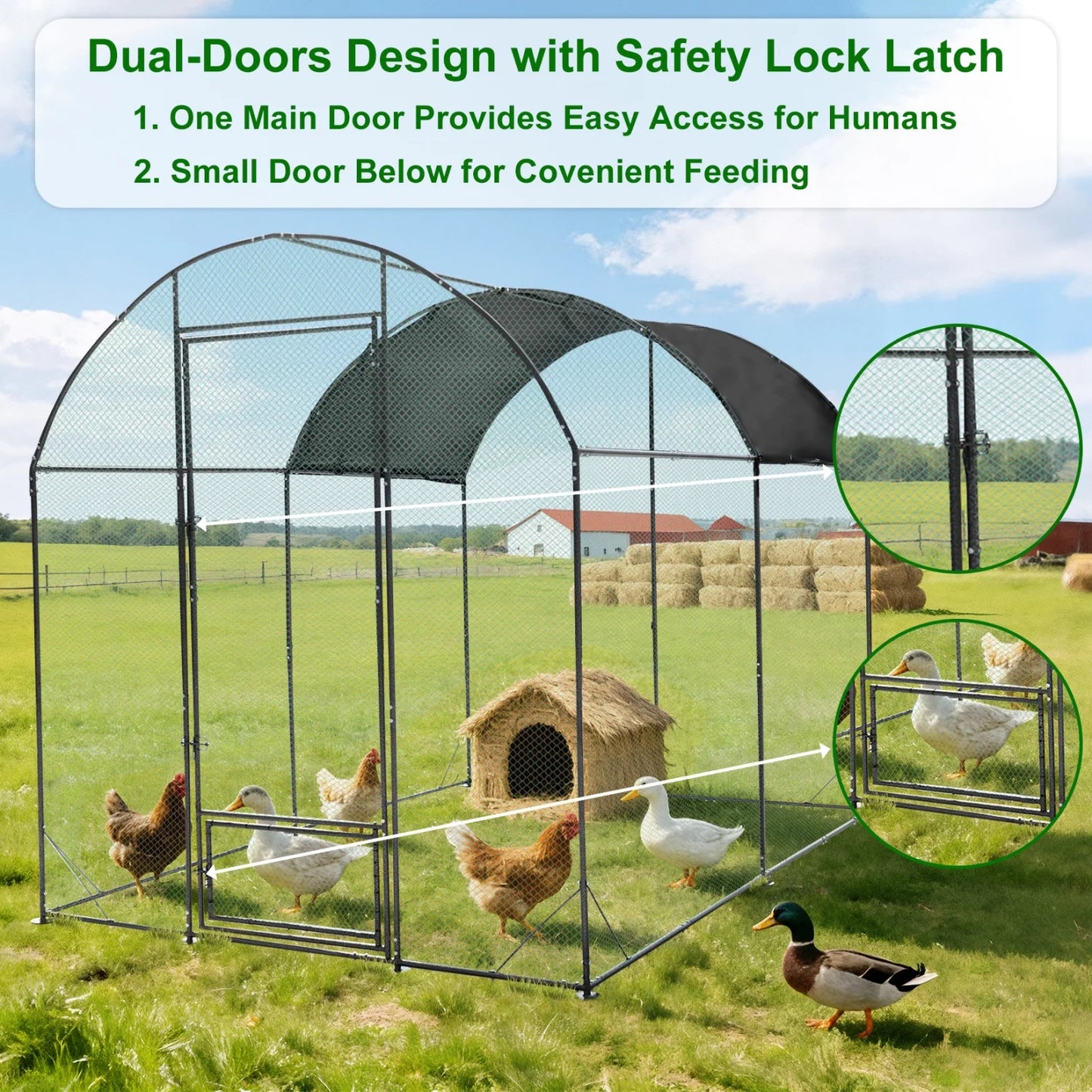 BINGOPAW Metal Walk In Chicken Coop With Nylon Netting