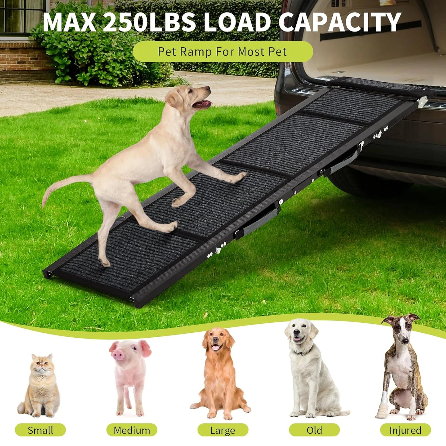 HiMISS Upgraded Car Dog Ramp With Non Slip Surface Folding