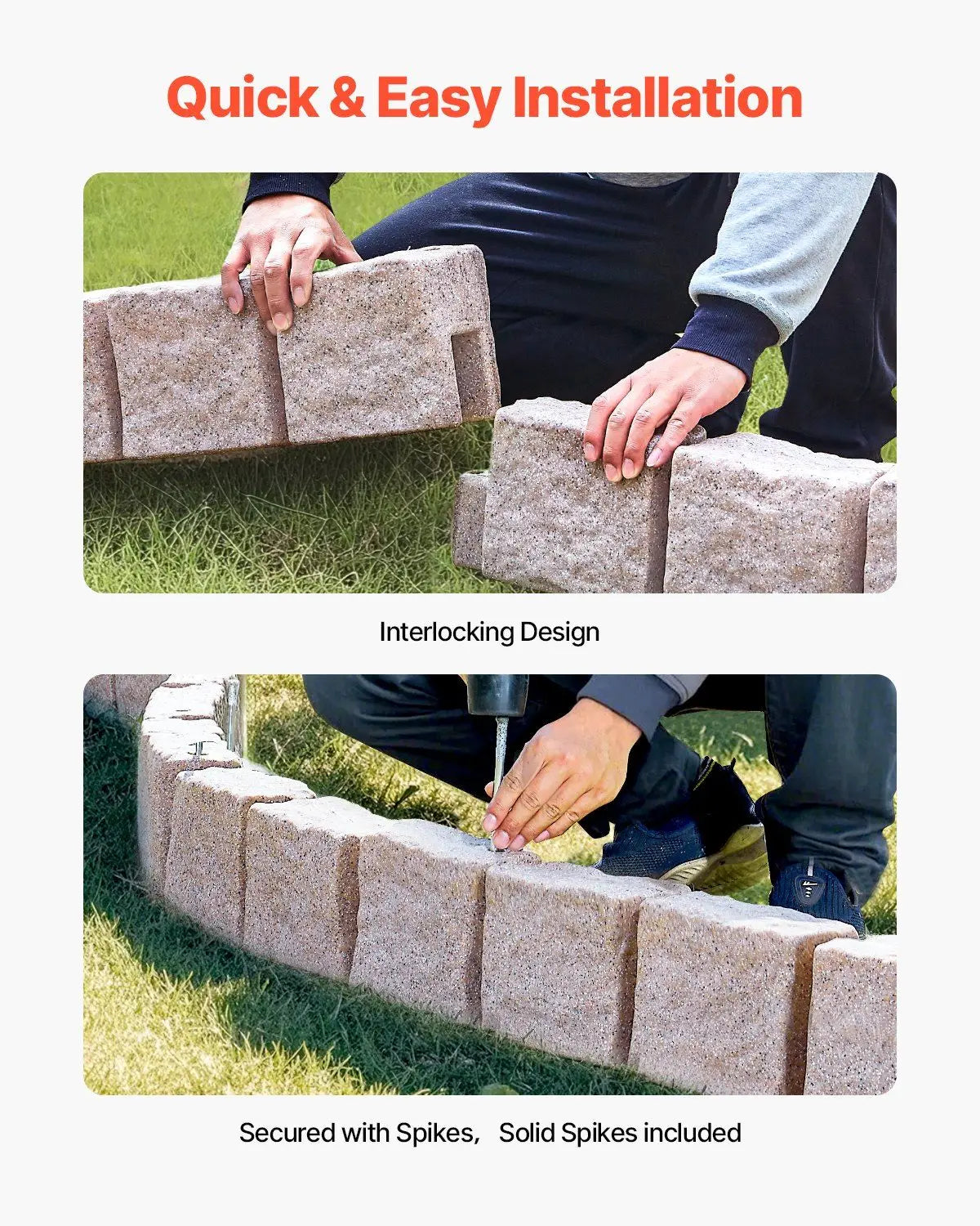 Faux Stone Landscape Edging Flexible Border With Anchoring Spikes