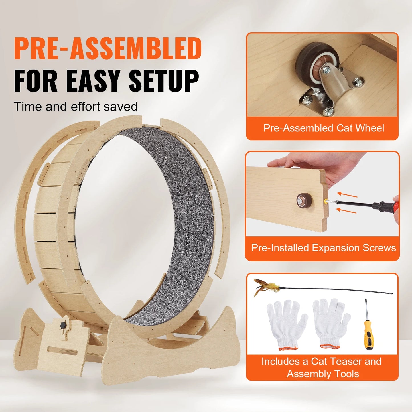 SucceBuy Wooden Cat Exercise Wheel Large Indoor Treadmill Wheel