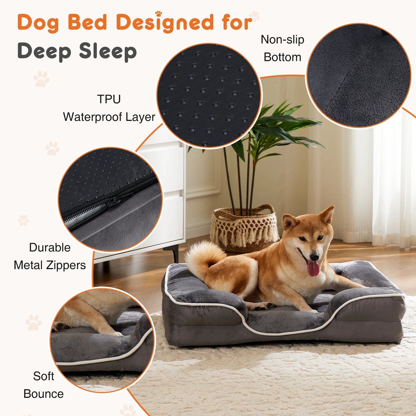 JHK Orthopedic Memory Foam Dog Bed With Removable Cover And Waterproof Liner
