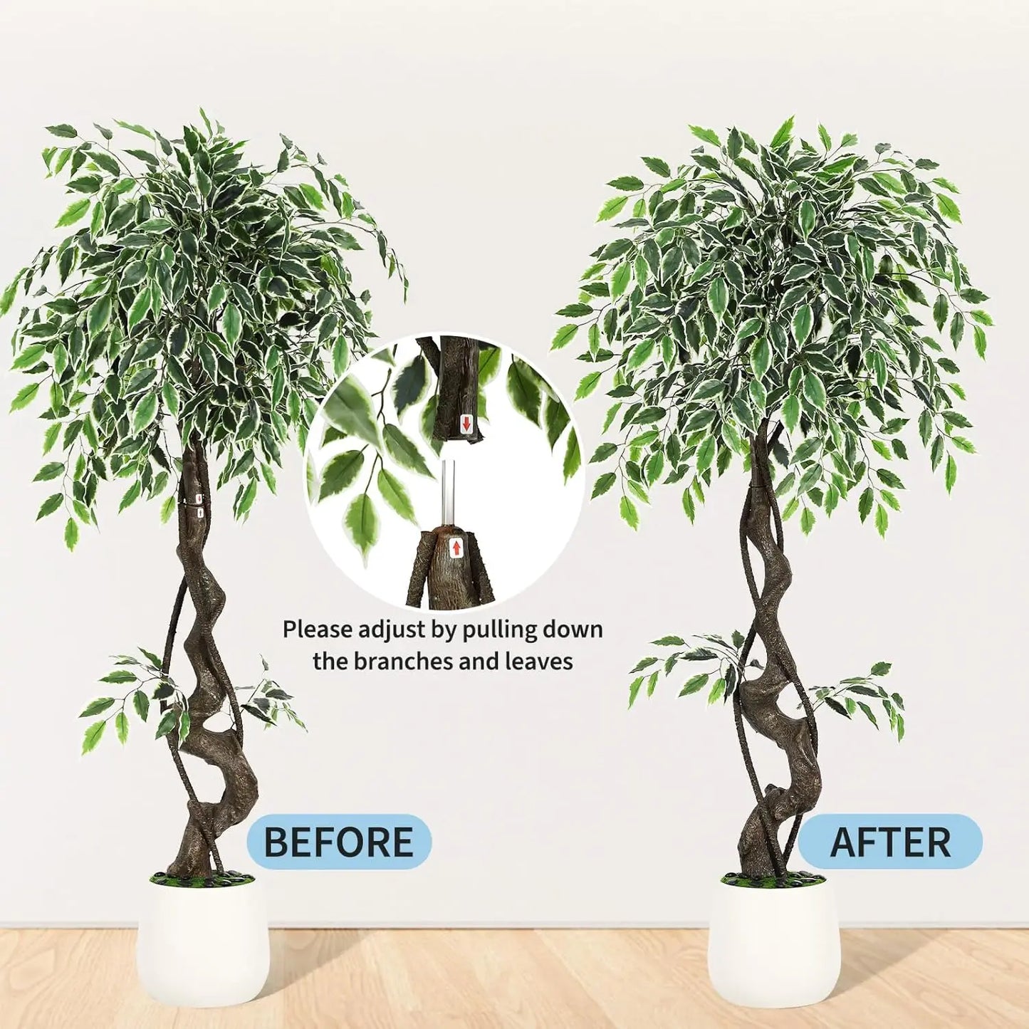 HiMISS Artificial Ficus Tree Indoor Outdoor Pebbles Moss Decor