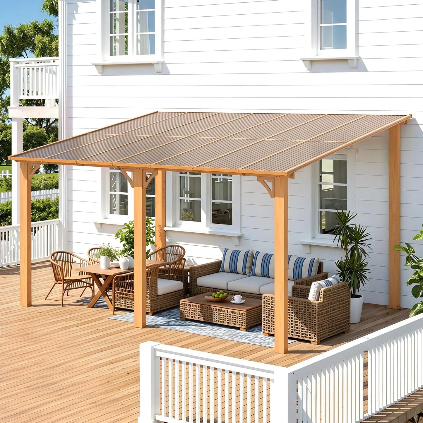 Hard Top Lean-To Gazebo Pergola With Wall-Mounted Roof