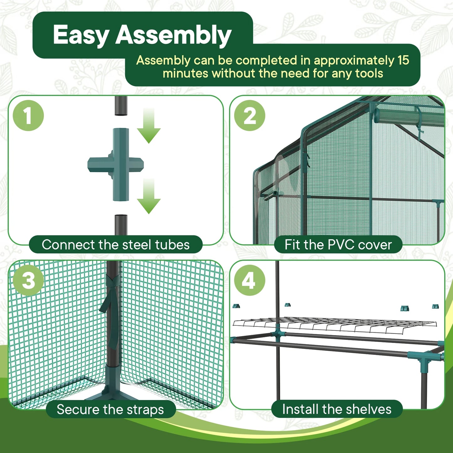 Portable Walk In Greenhouse With Screen Windows For Outdoor Plants