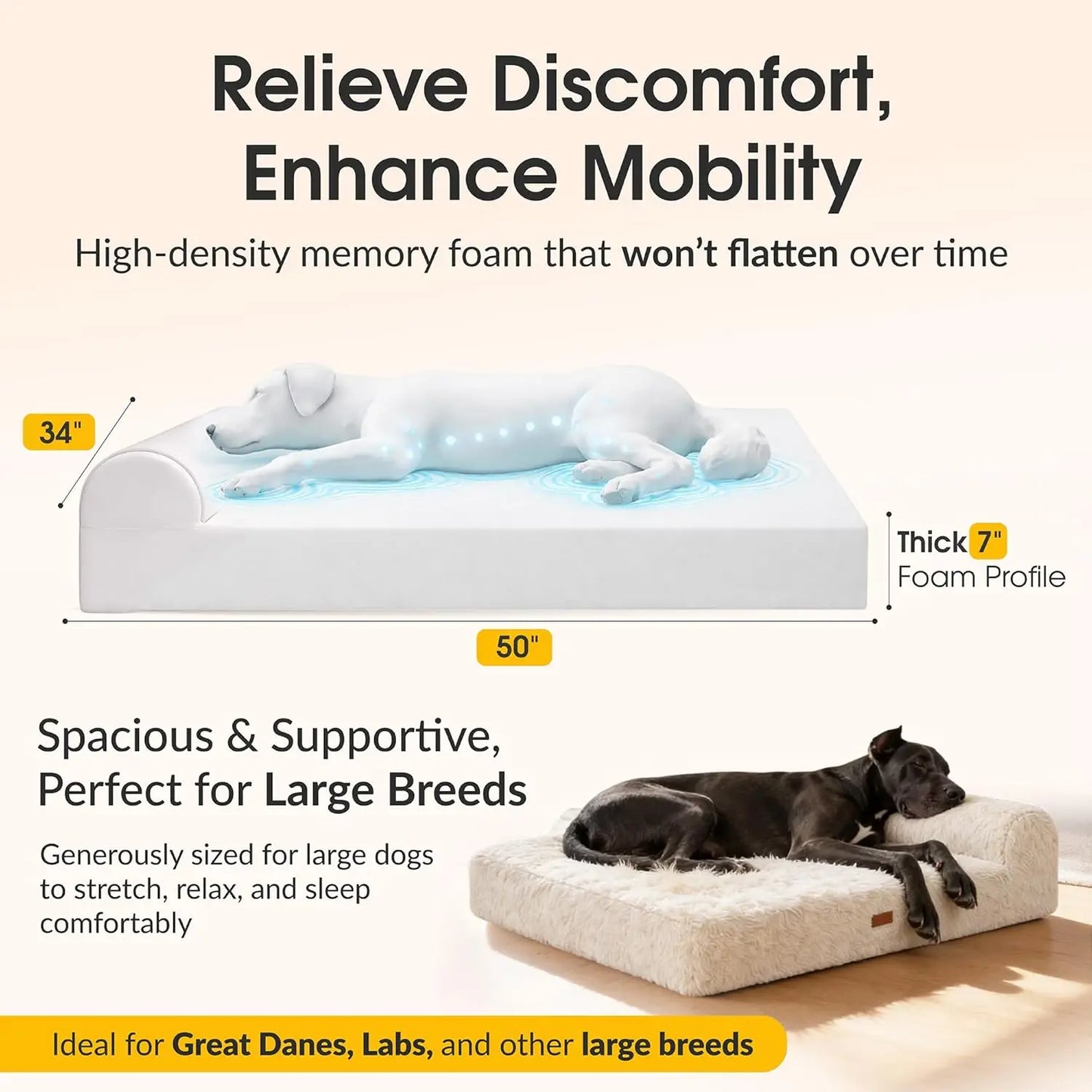 Orthopedic Memory Foam Dog Bed With Waterproof Liner